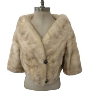 Vtg 50s 60s Mink Fur Bolero Shrug Jacket S